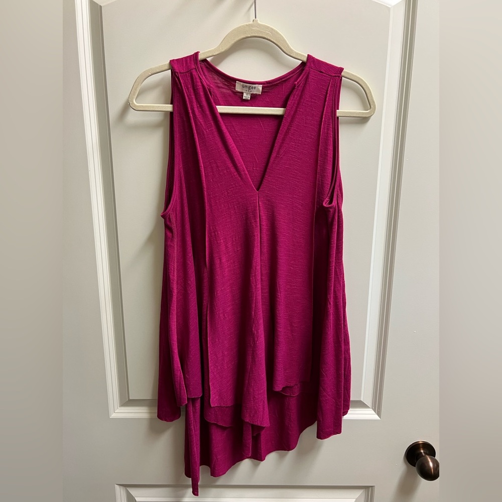 Umgee Fuchsia Pink Asymmetrical Layered Burnout Tunic Tank Top size small